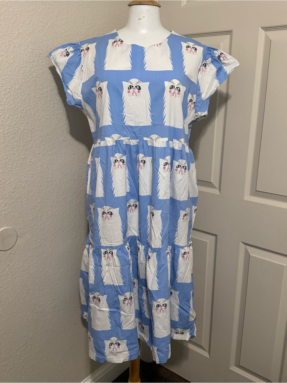 Nooworks Frida Grumpy Cat Dress Blue and White XXL 2XL Short Sleeve Cotton